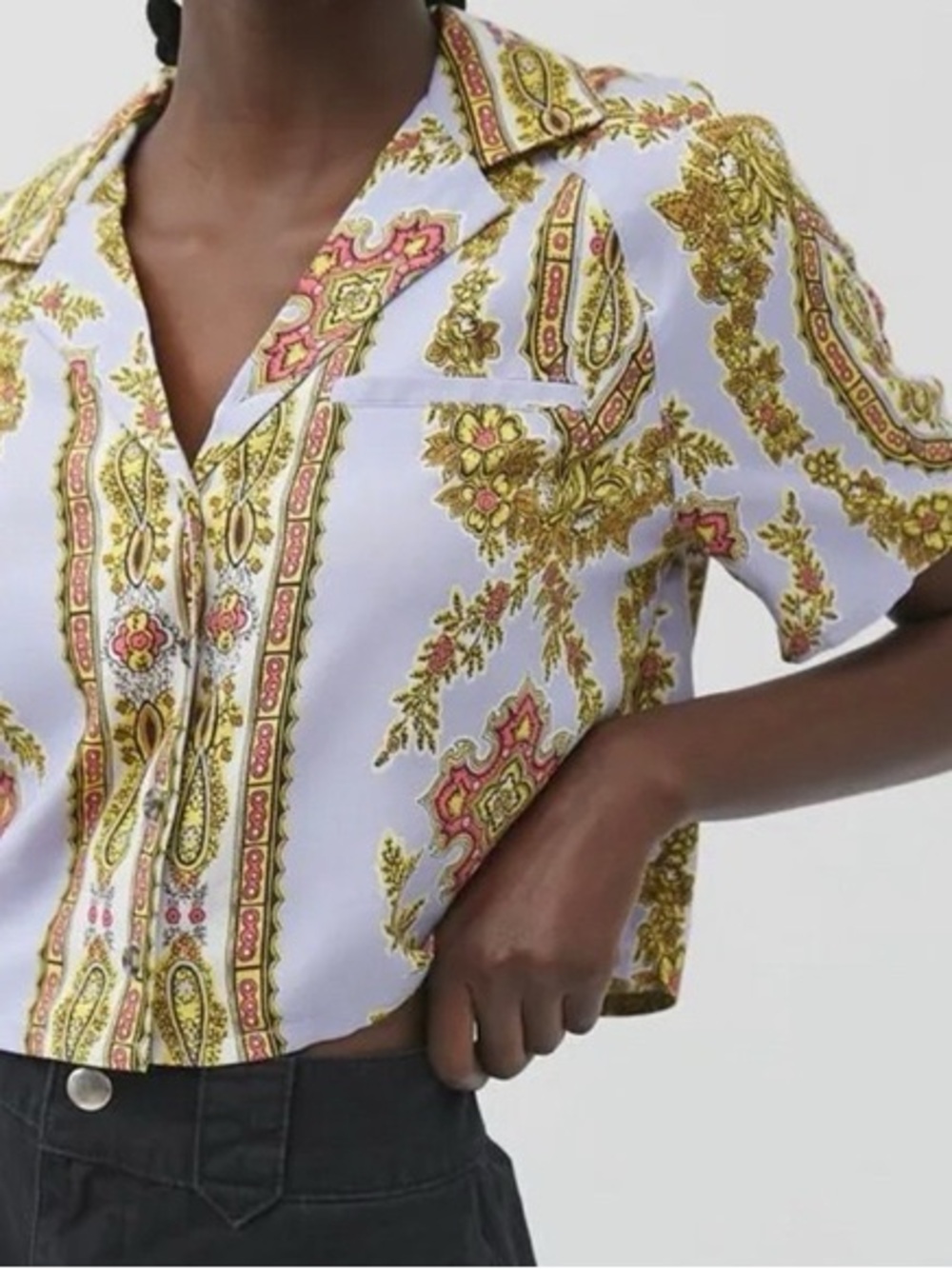 Urban Outfitters Paisley Cropped Button Down Top